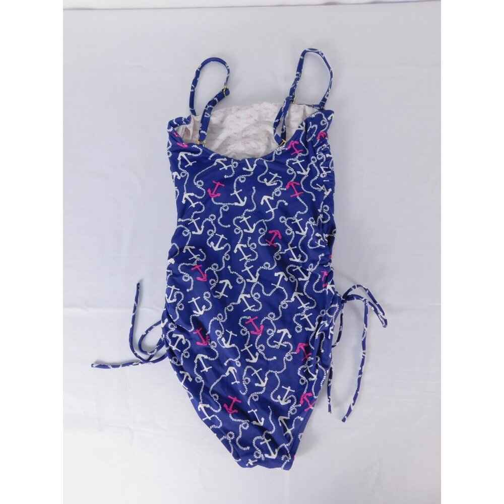 Lilly Pulitzer Swimsuit Womens Large Blue Anchor Print One Piece Nautical Ruched - Picture 2 of 5